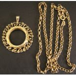 9ct gold belcher chain & 9ct gold sovereign mount 18.1g