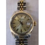 Ladies bi-metal Rolex oyster perpetual date wrist watch (repair required to strap)