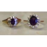 2 x 9ct gold and amethyst dress rings 3.8g size N