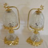 Pair of ornate gilt & crystal table lamps
