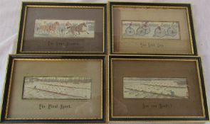 4 framed Stevengraph woven silk pictures - Are You Ready?, The Final Spurt, The Last Lap & The