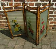 Vintage bamboo and glass three fold fire screen - each panel measures 29.5cm x 72cm, some internal