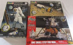 3 model kits by Revell & Airfix inc One small step for man, Apollo: Astronaut on the moon &