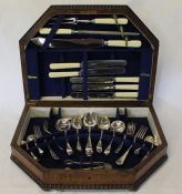 Silver plated part canteen of cutlery & coin dated 1653 possibly a re-strike