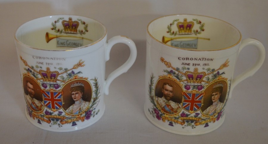 2 Shelley late Foley George V Coronation mugs dated 1911, also marked Haydock U.D.C. 1894