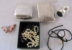 Costume jewellery, Jo Malone compact, white metal novelty cork shaped pin cushion & a cigarette
