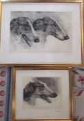 2 framed etchings of Russian Borzoi, blind stamped and signed in pencil by the artist Kurt Meyer-