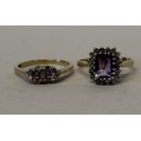 2 x 9ct gold amethyst dress rings 5.5g size P