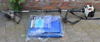 Ryobi petrol strimmer & 2 heavy duty tarpaulin sheets