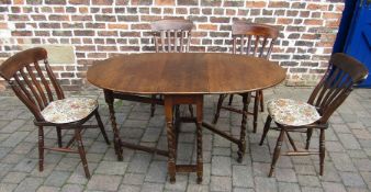 Drop leaf oval table with barley twist legs & 4 chairs