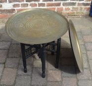 Middle Eastern brass top folding table with brass tray