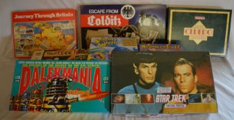 Various games including board games: Colditz, Cluedo, Splash The Whale, Star Trek etc