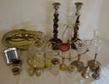 Selection of silver plate etc including specimen vases, salt & pepper pots etc & a silver trowel