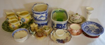 Large quantity of ceramics including a Belleek cup & saucer, Chinese planter on stand, etc (2