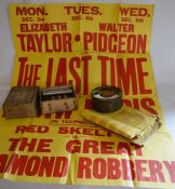 4 cinema posters from the 1950's from the Bonington Cinema in Arnold Nottingham, film splicer & a