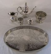 Selection of silver plate inc oval tray, tea pot and rose bowls