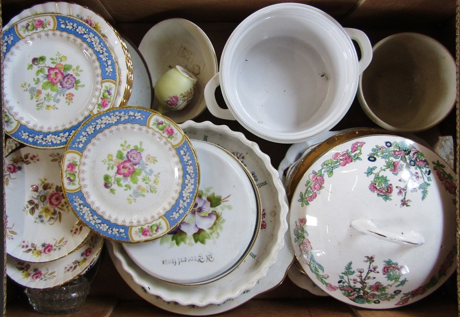 Box of assorted ceramics inc plates, kitchenalia etc