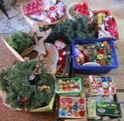 Large quantity of Christmas decorations inc vintage baubles, nativity, tree, wreaths, modern