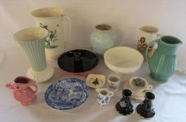 Various ceramics inc Meissen blue and white jug, Spode Fortuna vase, Wade, Prinknash Abbey & Spode