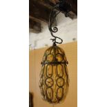 Wall light / ceiling pendant with amber crackle glass