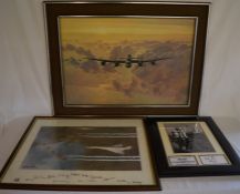 Print of a RAF Lancater 'Crossing the coast', print of Concorde  with the Red Arrows & a signed