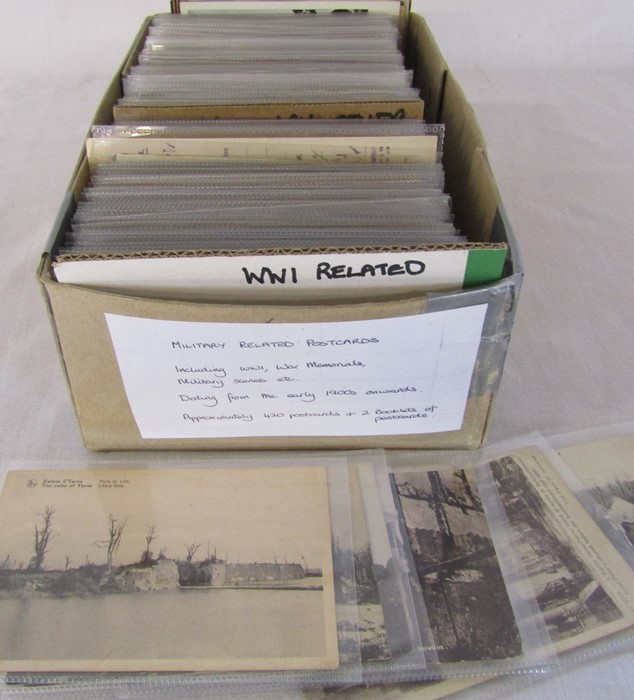Box of approximately 420 postcards relating to the military inc WWI, war memorials, military