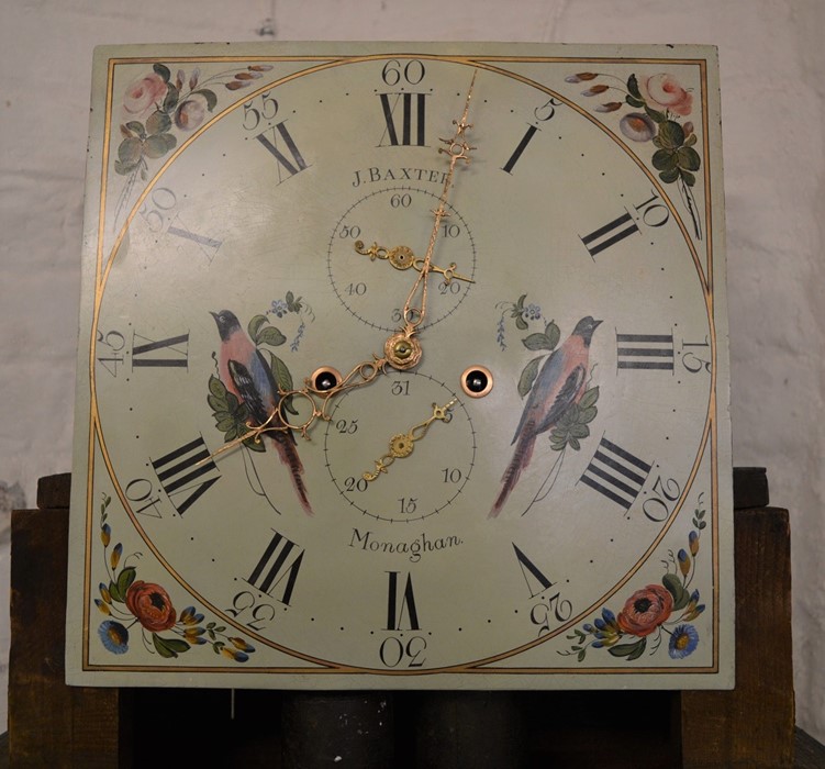 Georgian Irish 8 day long case clock with painted dial by J Baxter of Monaghan in a mahogany - Image 2 of 4