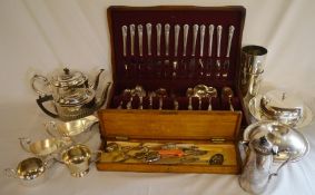 Canteen of silver plate American cutlery & various other items of silver plate including teapots,