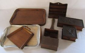 Various treen inc letter rack, boxes and trays