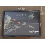 Oriental framed picture made from jadeite, coral, etc