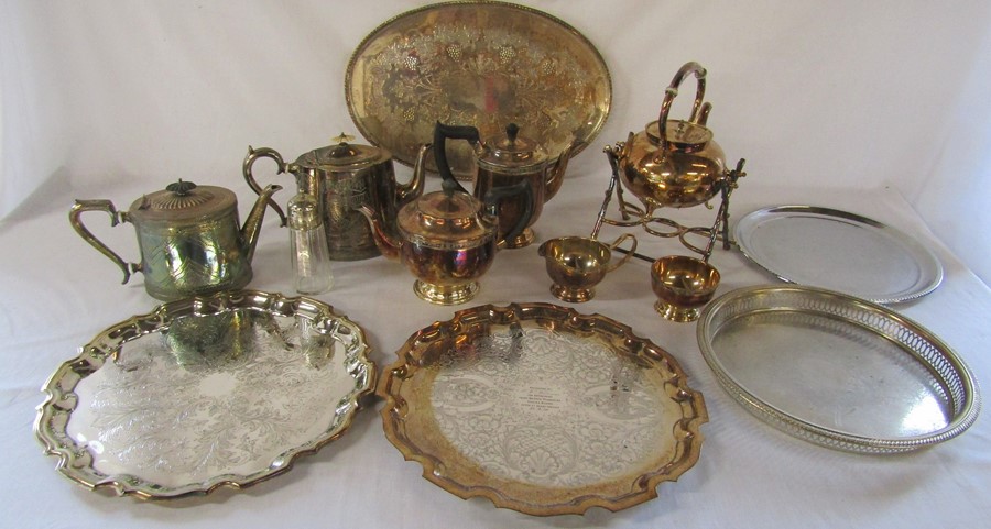 Various silver plate inc trays and tea set