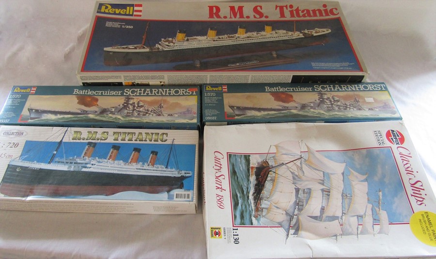 Various model ship kits inc Revell RMS Titanic, Battlecruiser Scharnhorst & Airfix Cutty Sark