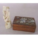 Meiji period Japanese ivory Okimono figure of an Entertainer H 15 cm & a 18th century rosewood and