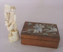 Meiji period Japanese ivory Okimono figure of an Entertainer H 15 cm & a 18th century rosewood and