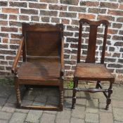 18th century oak arm chair and dining chair