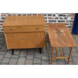 Small retro chest of drawers & burr walnut veneer top coffee table