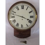 19th century mahogany cased wall clock with single fusee movement H 46.5 cm, clock diameter 36 cm
