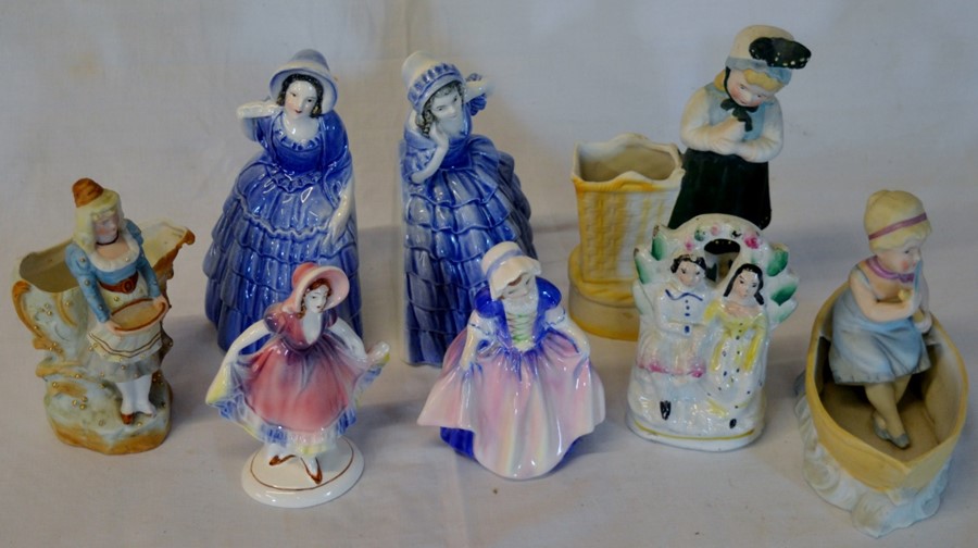 Royal Doulton figure HN1678 Dinky Doo, 3 Katzhutte figures, 3 bisque posy vases & a small