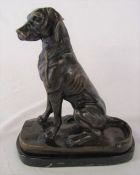 Bronze figure of a seated dog on a marble base  L 21 cm H 25.5 cm