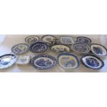 Selection of blue and white 'Willow pattern' plates and egg cups inc Tuscan, Booths, Wedgwood, Royal