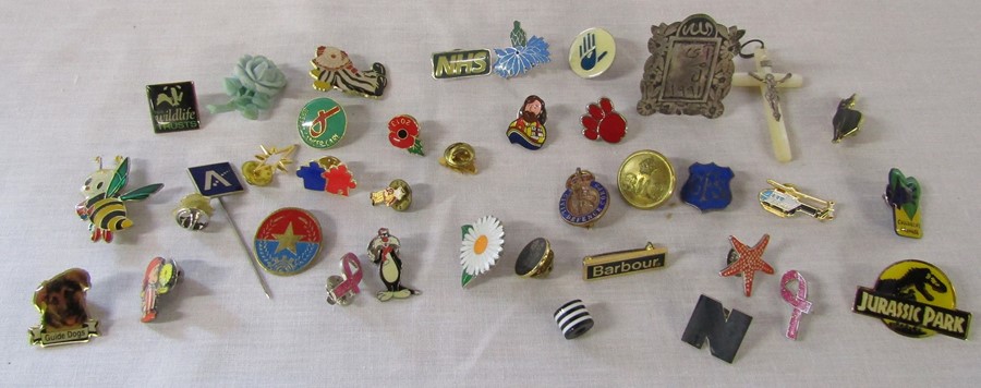 Various pin badges inc Civic Defence Corps, GFS and Barbour
