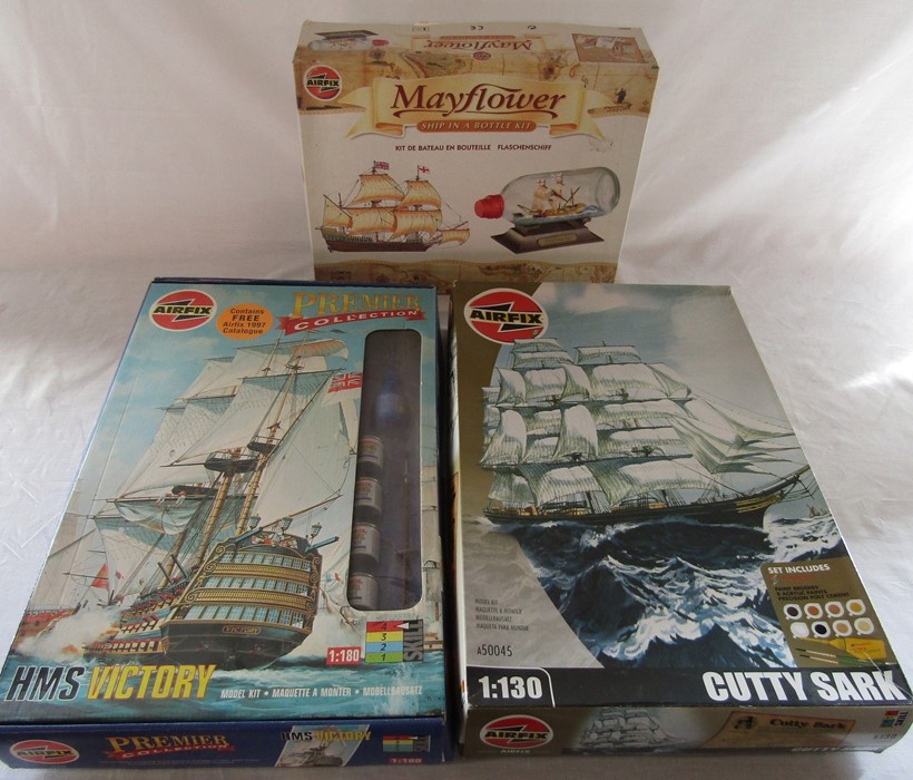 3 Airfix model kits - Mayfield ship in a bottle, HMS Victory and Cutty Sark