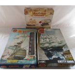 3 Airfix model kits - Mayfield ship in a bottle, HMS Victory and Cutty Sark
