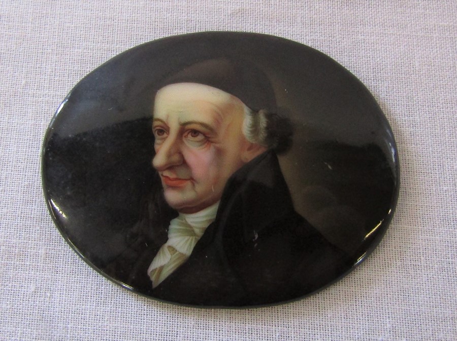 19th century porcelain portrait plaque of a gentleman entitled 'Wieland' 6 cm x 4.5 cm