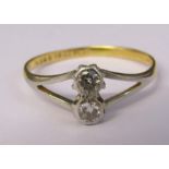18ct gold and platinum two stone diamond ring approximately 0.20 ct size M weight 1.6 g