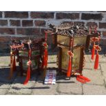 2 Chinese lanterns with wooden collapsible frames with hand painted panels & 2 spare panels