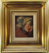 Gilt framed oil on board attributed to Emile Deroy study of an old woman wearing a bonnet, unsigned,