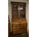 Georgian bureau bookcase in mahogany with boxwood stringing, swan neck handles & bracket feet  Ht