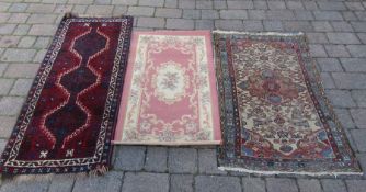 3 rugs inc early 20th century rug with Mouallen label to verso