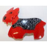Lea Stein plastic brooch in the form of a red Scottie dog - the locking bar pin stamped Lea Stein